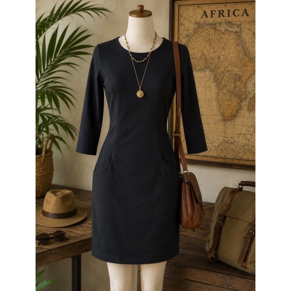 J Mclaughlin Black Size Medium Midi Long Sleeve Dress Classic NEW Flattering